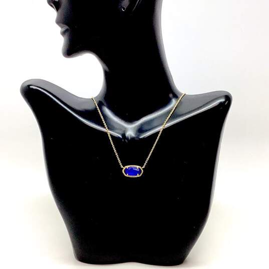 Designer Kendra Scott Elisa Gold-Tone Blue Stone Cat’s Eye Pendant Necklace image number 1