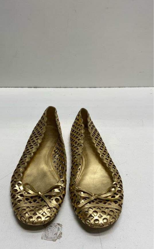 Coach Cutout Leather Ballet Flats Gold 8 image number 2