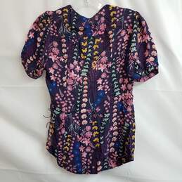 Anthropologie Meadow Rue Eldoret Purple Floral Wrap Top Short Sleeve Size 2 alternative image