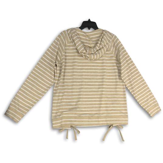 NWT Michael Kors Womens Beige White Striped Long Sleeve Pullover Hoodie Size L image number 2