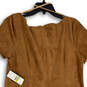 NWT Womens Brown Round Neck Short Sleeve Back Zip Shift Dress Size 14 image number 4