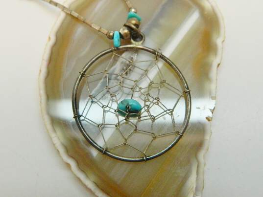 Artisan 925 Sterling Silver Southwestern Inspired Netted Turquoise Pendant Necklace 3.9g image number 2