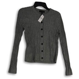 NWT Womens Gray Ribbed Long Sleeve Button Front Cardigan Sweater Size M