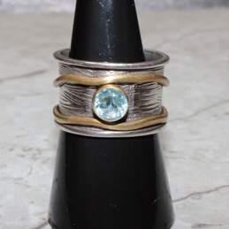 Artisan YS Signed Sterling Silver Brass Accent Blue Topaz Ring Size 8.50 - 6.1g alternative image