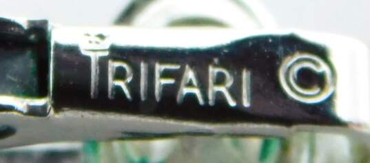 Vintage Crown Trifari Silver Tone Geometric Clip-On Drop Earrings 13.5g image number 5