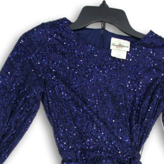 NWT Womens Navy Blue Sequins Long Sleeve Tie Waist Fit & Flare Dress Size 14 image number 3