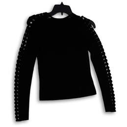 NWT Womens Black Round Neck Cutout Long Sleeve Pullover Blouse Top Size XS alternative image