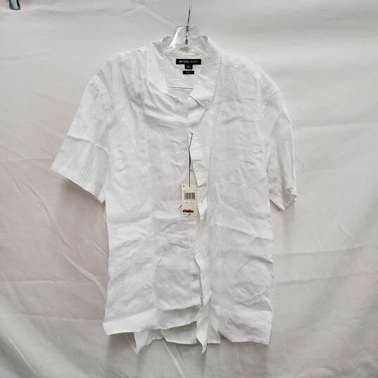 NWT Michael Kors MN's Basic White Slim Fit 100% Linen Short Sleeve Shirt Size XL image number 1