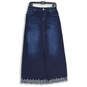 Womens Blue Denim Pocket Embroidered Hem Maxi Skirt Size Small image number 1
