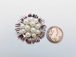 Vintage Crown Trifari Silver Tone & Faux Pearl Flower Brooch 9.7g