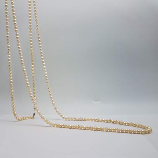 IPS 14k Gold Knotted 6.5mm Fw Pearl 64 Inch Necklace 97.0g image number 6
