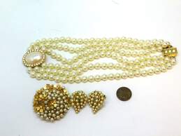 Vintage BSK & Lisner Faux Pearl Rhinestone Gold Tone Costume Jewelry 130.6g alternative image