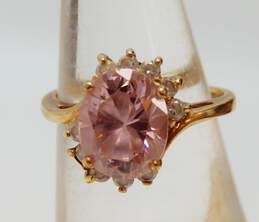 10K Yellow Gold Oval Pink & Round White CZ Ring 3.8g