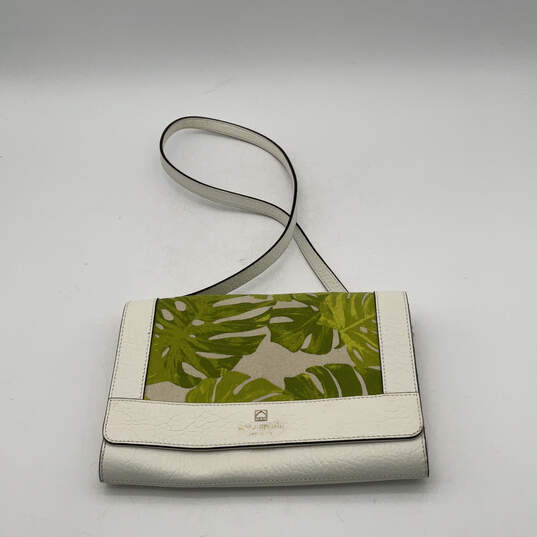 Womens White Green Leather Tropical Print Semi Chain Strap Crossbody Bag image number 1