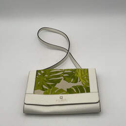 Womens White Green Leather Tropical Print Semi Chain Strap Crossbody Bag