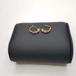 14K Gold Cubic Zirconia & Ruby Hoop Earrings Damage 1.9g alternative image