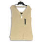 NWT Womens Beige V-Neck Sleeveless Knit Side Slit Tank Top Size M image number 1
