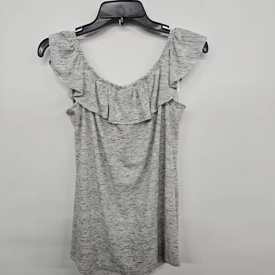 Sleeveless Ruffled Off Shoulder Ribbed Heather Gray Knit Top image number 2