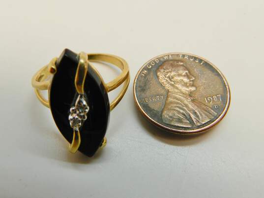 Vintage 14K Yellow Gold Onyx & Diamond Accent Ring 3.2g image number 4