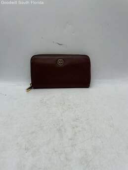 Tory Burch Womens Brown Leather Logo Credit Card Slots Zip-Around Wallet