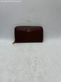 Tory Burch Womens Brown Leather Logo Credit Card Slots Zip-Around Wallet image number 1