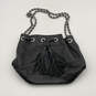 Womens Black Leather Semi Chain Strap Drawstring Bucket Bag Purse image number 2