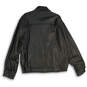 Mens Black Leather Collared Long Sleeve Full-Zip Bomber Jacket Size 42 image number 2
