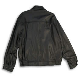 Mens Black Leather Collared Long Sleeve Full-Zip Bomber Jacket Size 42 alternative image