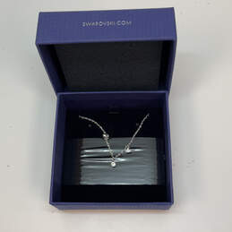 Designer Swarovski Silver-Tone Clear Crystal Stone Chain Necklace With Box
