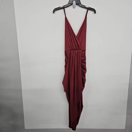 Red Silky Wrap V Neck Sleeveless Dress image number 3