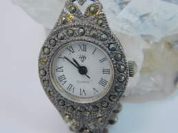 Romantic Sterling Silver Marcasite Pearl CZ Flower Jewelry & Quartz Watch 43.0g alternative image