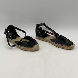 ASH Womens Black Beige Studded Adjustable Buckle Flat Espadrille Sandals Size 37