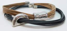 Artisan 925 Modernist Electroform Puffed Arch & Freeform Tube Pendants Black & Brown Cord Multi Strand Necklaces Set 51.3g alternative image