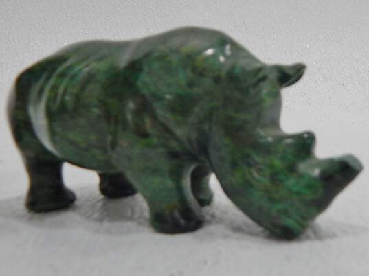 2 Hand Carved Verdite African Jade Stone Rhino Sculptures Figurines image number 4