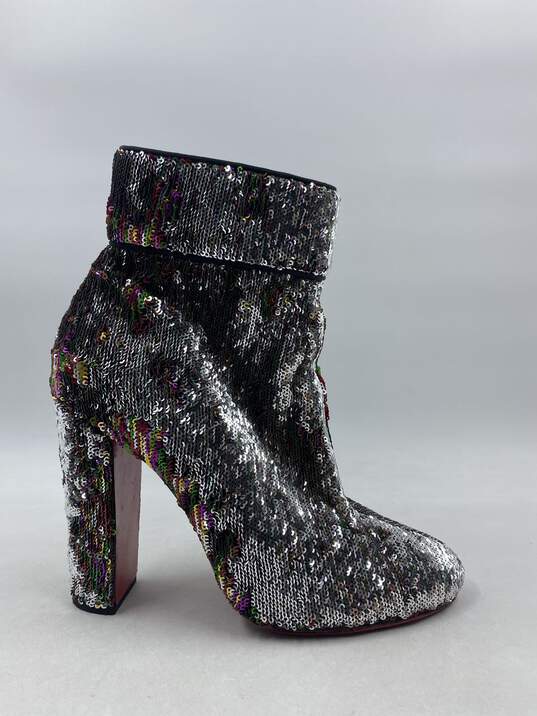 Authentic Christian Louboutin Silver Sequin Booties W 10 image number 1