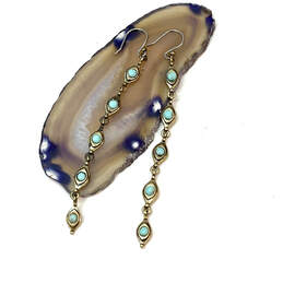 Designer Lucky Brand Two-Tone Blue Stone Long Fashionable Dangle Earrings