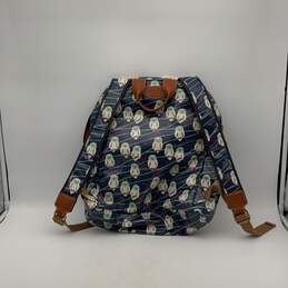 Womens Blue Leather Owl Print Adjustable Strap Inner Pockets Backpack Bag alternative image