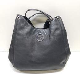 Michael Kors Fulton Black Pebbled Leather Medium Shoulder Bag