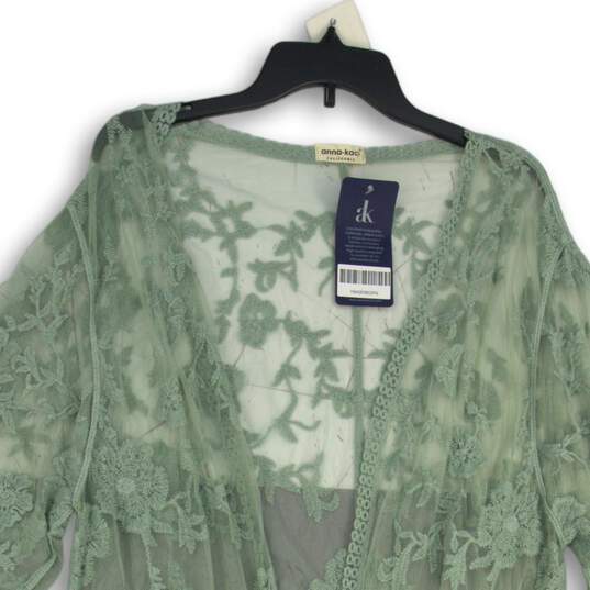 NWT Anna-Kaci Womens Green Mesh Lace Kimono Sleeve Open Front Cardigan One Size image number 3