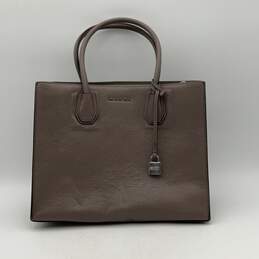 Michael Kors Womens Mercer Gray Leather Lock Charm Convertible Tote Handbag