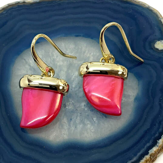 Designer Kendra Scott Gold-Tone Pink Mother Of Pearl Drop Earrings image number 1