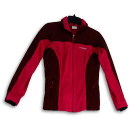 Womens Burgundy Pink Mock Neck Long Sleeve Full-Zip Fleece Jacket Size S