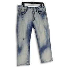 Womens Blue Denim Medium Wash Straight Leg Boyfriend Jeans Size 31