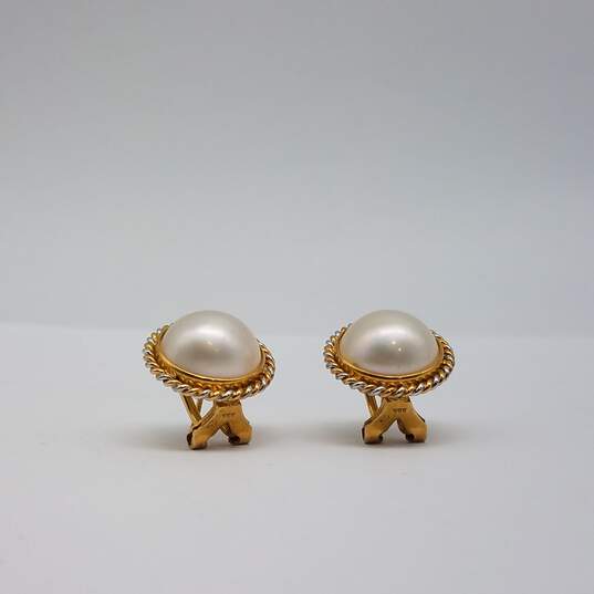14k Gold Omega Back Round 12mm Fw Pearl Earrings 9.1g image number 8
