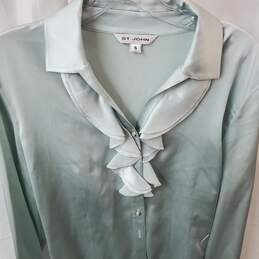 St. John Ruffle Trim Button Up Blouse in Women's Size 6 alternative image