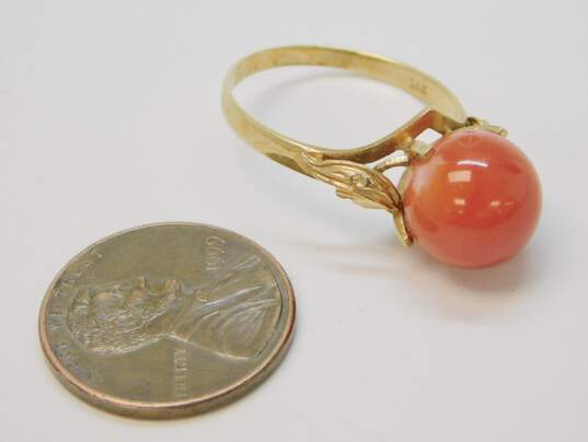 Vintage 14K Yellow Gold Red Coral Bead Ring 3.4g image number 5