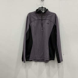 Mens Purple Black Long Sleeve Mock Neck Quarter-Zip Fleece Jacket Size L