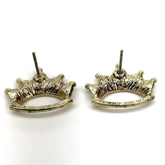 Designer Betsey Johnson Gold-Tone Purple Rhinestone Crown Stud Earrings image number 3