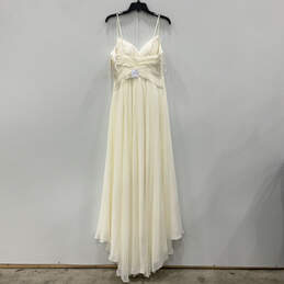 NWT Womens Ivory Pleated V Neck Sleeveless Chiffon Wedding Maxi Dress Sz 8