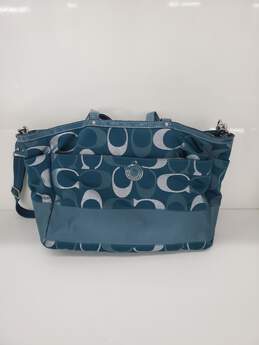 Women COACH TEAL BLUE/SILVER SIGNATURE STRIPE Shoulder Bag/crossbody Used